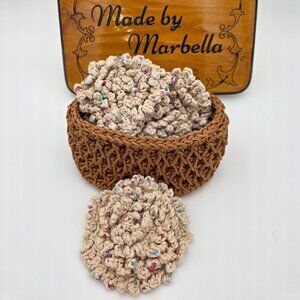 Handmade Crochet Facial Scrubbies Set with Storage Basket – Eco-Friendly Reusabl